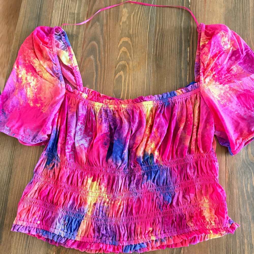 Bar III colorful mesh crop top
